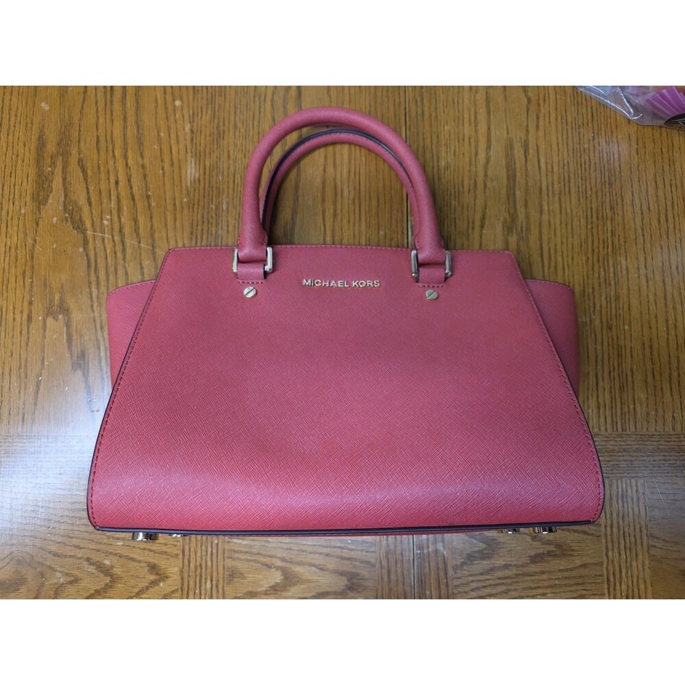 Michael Kors Selma Medium Top Zip Satchel Bag - Coral Peach